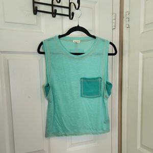 POL Aqua Sleeveless Muscle Tee with Pocket